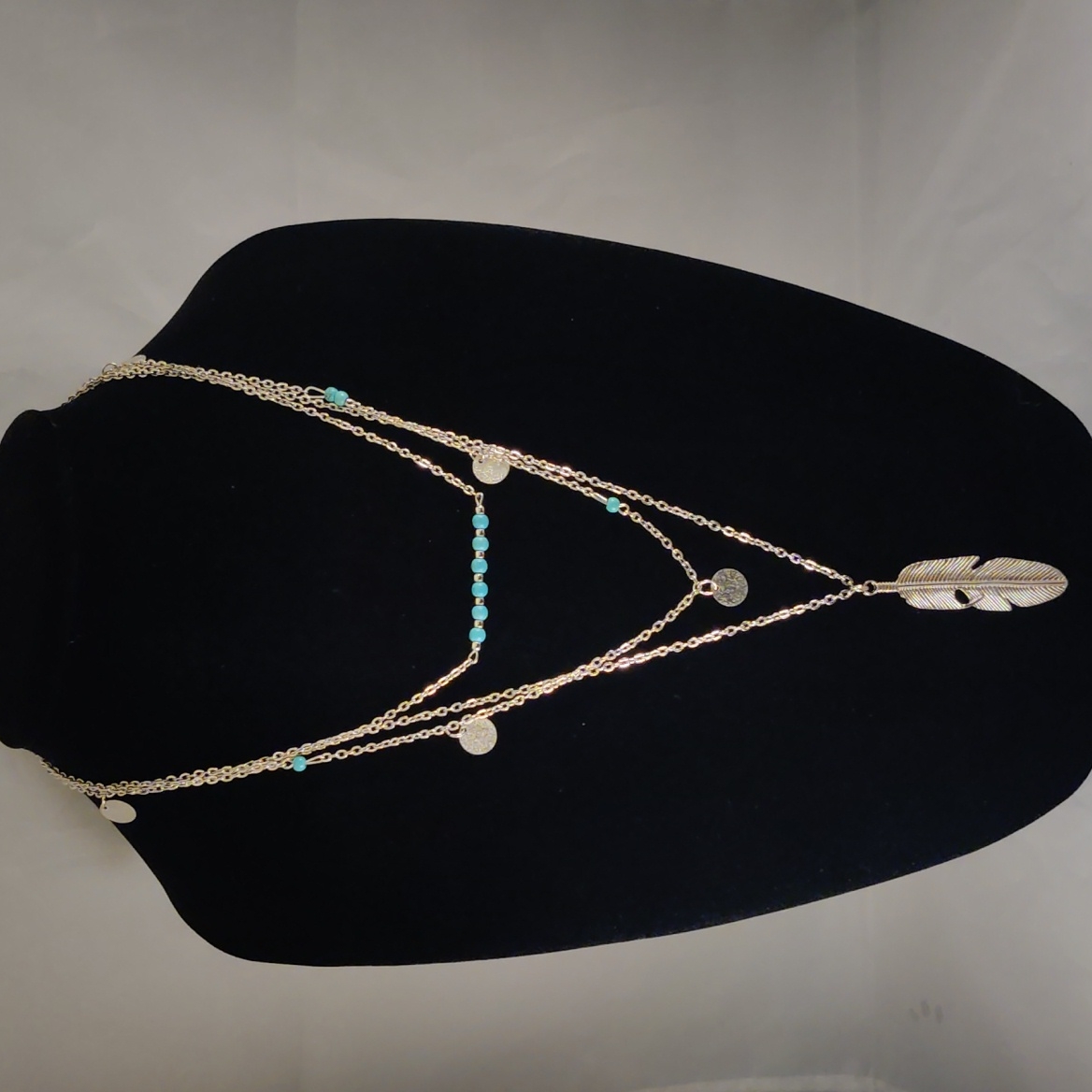 Multilayer Silver Tone Feather Necklace